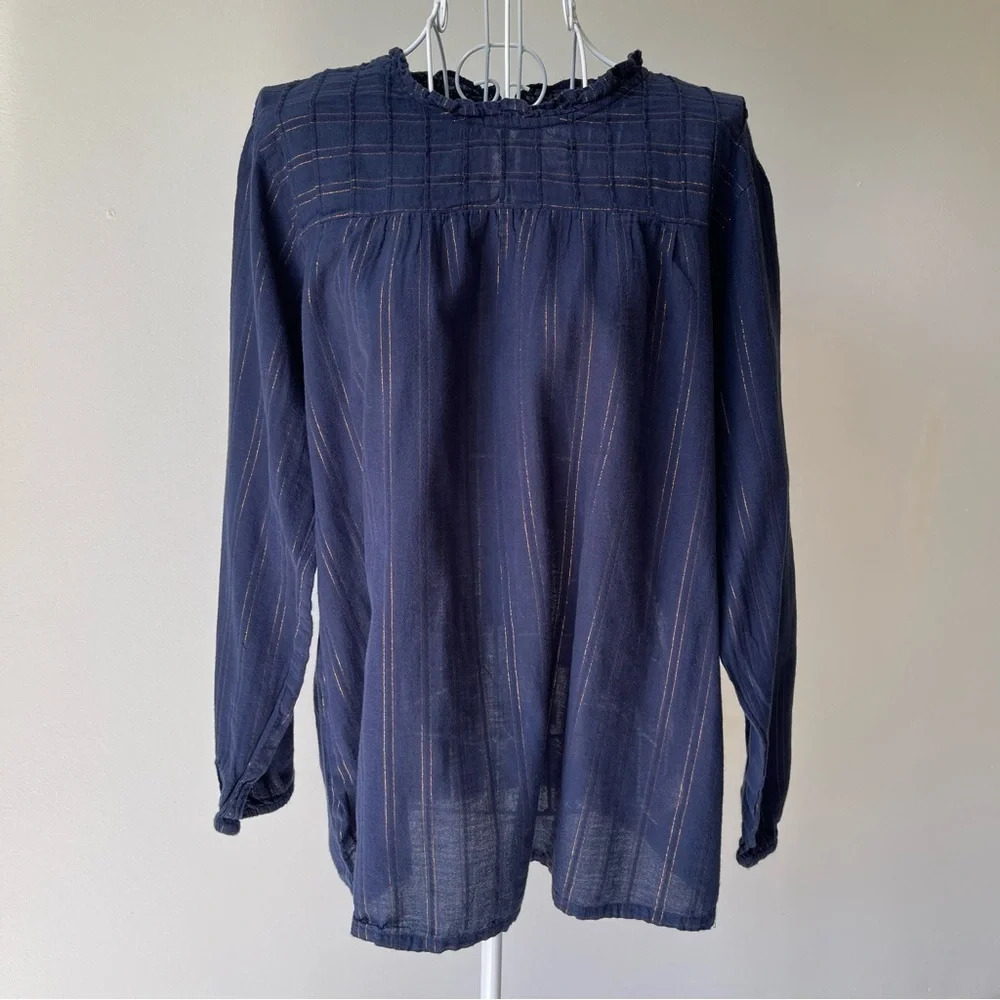 Maeve Blue Ruffled Long Sleeve Blouse